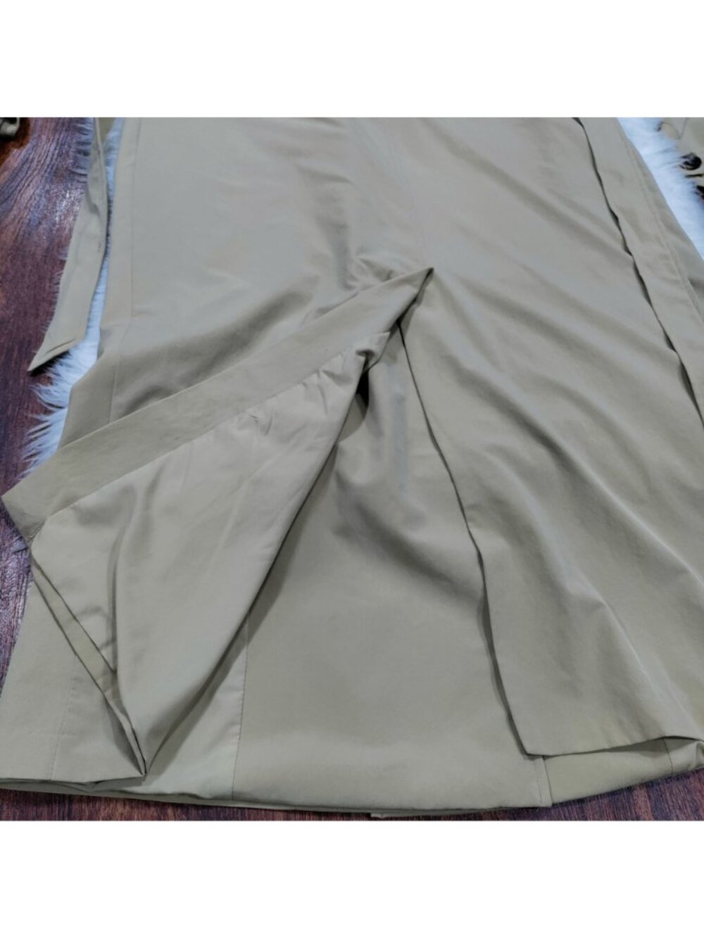 Line and Dot Beige Double Breasted Lux Belted Long Trench Coat Women's Size S-M - Picture 15 of 16